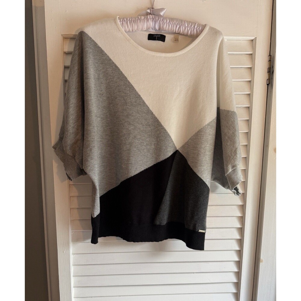 TAHARI XL Geometric Color Block sweater Dolman Sleeves Classic Modern Minimalist